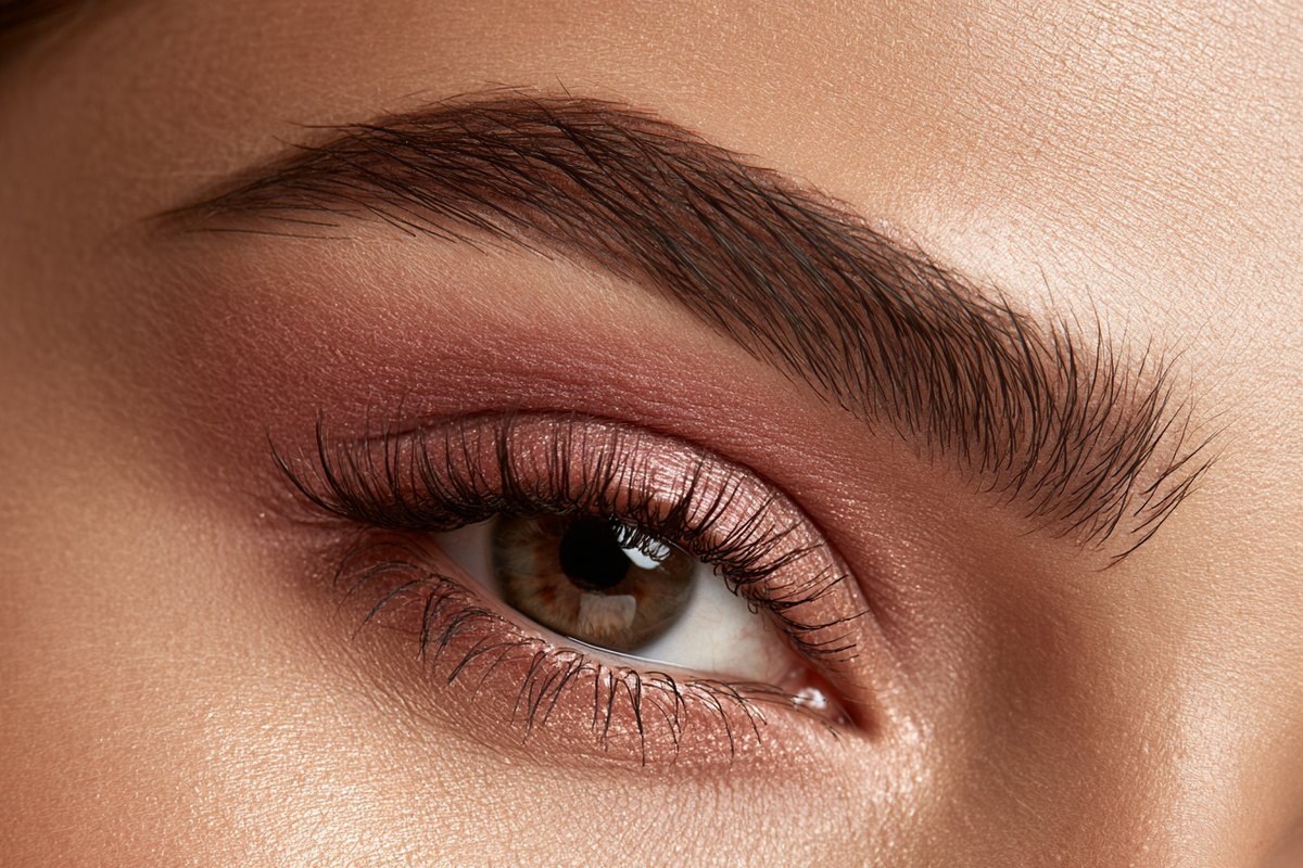Model eyebrow with hair strokes and soft shading
