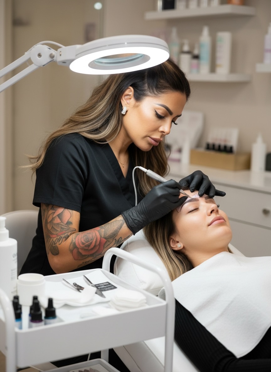 Veronica working on a client's brows in her studio